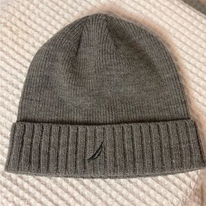 Nautica Gray Knit Beanie with Subtle Embroidered Accent